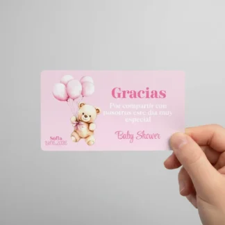 Tarjetas X24 Baby Shower Sourvenir Fiesta Osito Rosa Nena